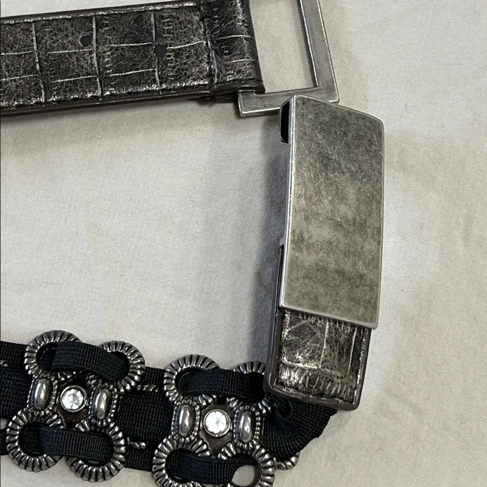 Metallic pleather elastic metal and gemstone 80’s grunge belt, 34”